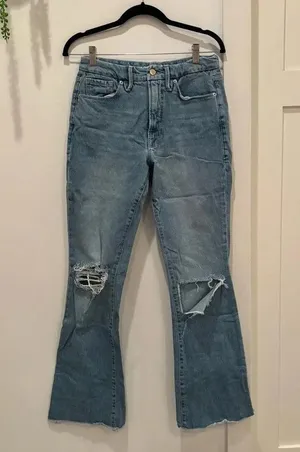 Good American Womens Denim High Rise Jeans Bootcut Distressed Size 8/29 RN151301 thumbnail 2