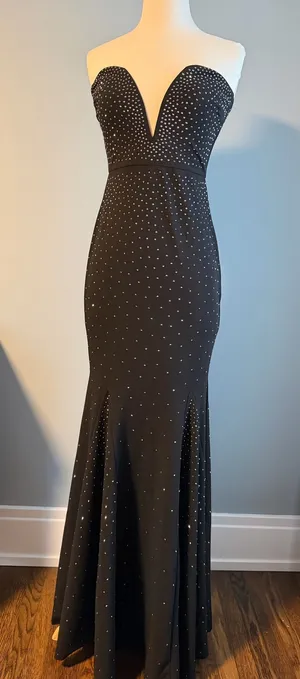 Windsor Rhinestone Embellished Strapless Black Homecoming Formal Dress thumbnail 1