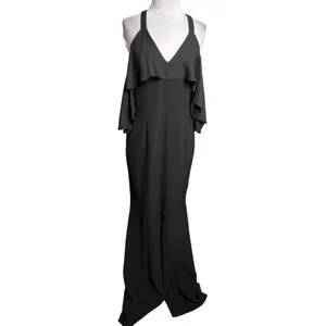 Jay By JAY GODFREY Black Flutter‎ Chiffon Overlay Cold Shoulder Naomi Gown Dress thumbnail 4