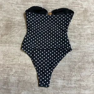 Halara Women’s Medium Black White Polka Dot Cut out One Piece Swimsuit Strapless Shells thumbnail 5