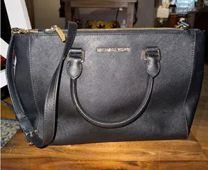 Michael Kors Savannah Large Satchel Black Saffiano Leather Crossbody Bag thumbnail 1