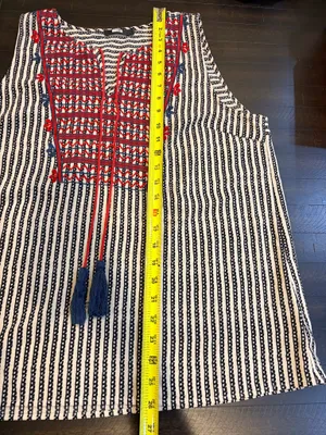 THML Women’s Large Boho Embroidered Sleeveless Tunic Top Navy Red Tassel thumbnail 6