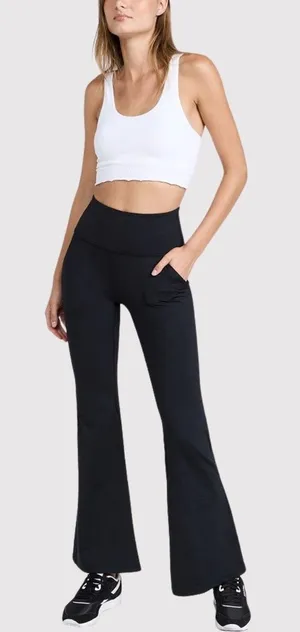 Beyond Yoga Womens Leggings Black Heather Rib All Day Flare Stretch Gym Medium thumbnail 1