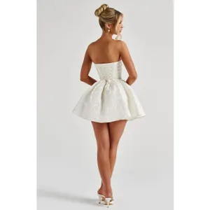 NWT Babyboo Salome Ivory Floral Jacquard Bow Corset Strapless Mini Dress Size XS thumbnail 5