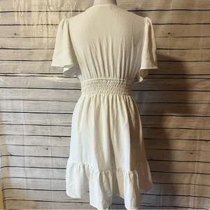 Altar'd State White Smocked-Waist V-Neck Mini Dress thumbnail 7