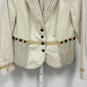 Coldwater Creek Cream Striped Mixed Media Button Front Blazer‎ Jacket Women's 14 thumbnail 5