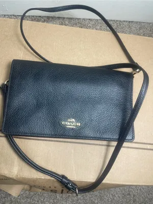COACH Anna Foldover Black Pebbled Leather Crossbody thumbnail 4