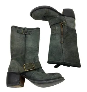 Fiorentini + Baker Mike moto Boot green pull on adjusable buckles sz 36.5 US 6.5 thumbnail 1