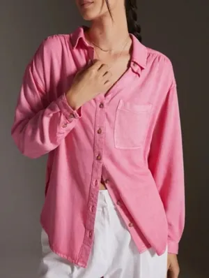 Anthropologie Pilcro Boyfriend Button Down Shirt Viscose Pocket Pink Size Small thumbnail 1