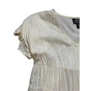 Angie womens Swiss‎ Dot pale yellow tiered baby doll flowy dress sz S thumbnail 7