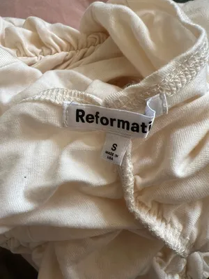 Reformation Ruched Sleeve Cream Top Small thumbnail 3