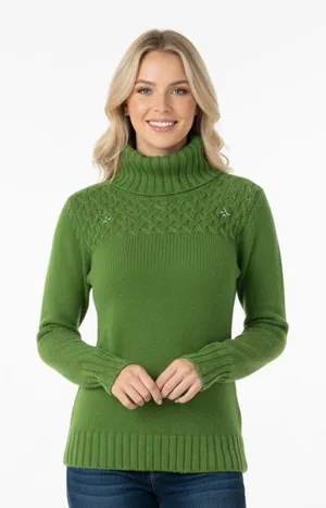 Faded Glory green knit turtleneck sweater size medium thumbnail 1