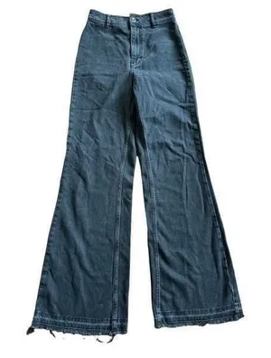 We the Free washed black denim high rise flare raw hem‎ jeans sz 27 thumbnail 1
