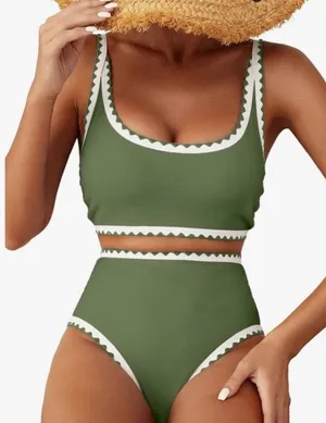 NEW Bikini Set Whip Stitch 2 Pc Swimsuits High Waist Scoop 2X thumbnail 1