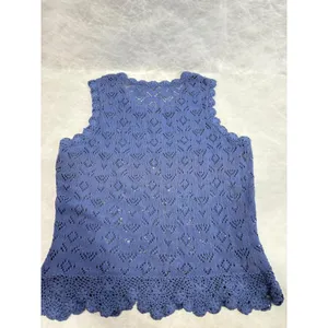Vintage Corner Reading Periwinkle Blue Crochet Knit Sleeveless Top Small‎ thumbnail 5
