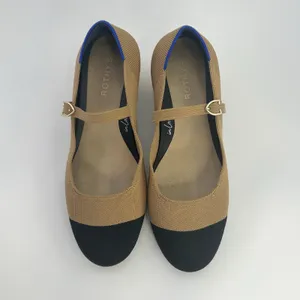 Rothy's The Mary Jane Camel Black Cap Toe Block Heel Knit‎ Shoes Women's 8.5 thumbnail 5