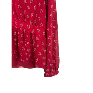 Madewell XL Red Ditsy Floral Babydoll Blouse Sheer Long Sleeve Boho Cottagecore thumbnail 5