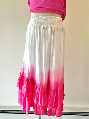 Y2K Pink Ombre Tiered Skirt White to Hot Pink dip dye with mirror sequins thumbnail 8