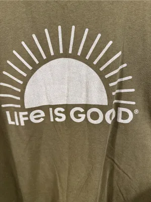 N79. Life Is Good Olive Green Pullover with White Sun Logo thumbnail 5