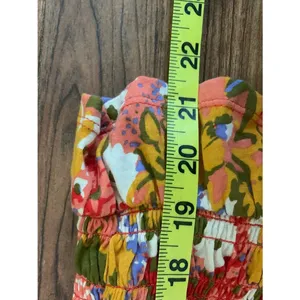 LOFT Red Multi Floral Cotton Puff Sleeve Smocked Waist Blouse S Spring thumbnail 8