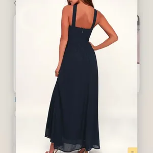 NWT Lulus Air of Romance Navy Blue‎ Maxi Dress LARGE thumbnail 5