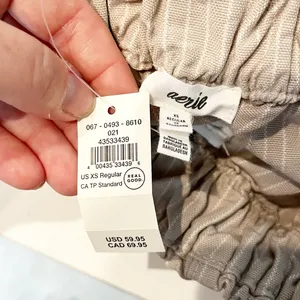 Aerie Pull On Wide Leg Pinstripe Trouser Pants Tan Beige XS thumbnail 3