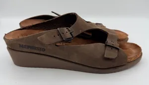 Mephisto Mobils Women's 41 Brown Nubuck Leather Double Strap Comfort Sandals thumbnail 1