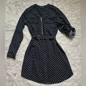 Express Black and White Polka Dot Long-Sleeve Mini Dress Size S/P thumbnail 2
