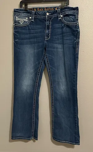 Rock Revival Easy Bootcut Embellished Embroidered Denim Jeans Women’s Size 34 thumbnail 1