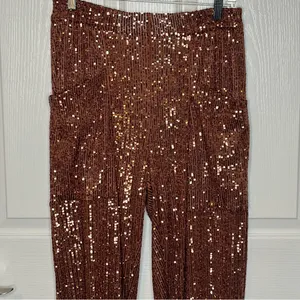 Free People Morelia Bronze Sequin Jogger Pants Sz M Shiny Sparkly Party Festival thumbnail 6