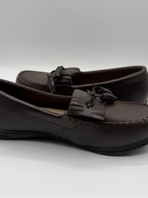 Dr Max Brown Leather Kiltie Tassel Loafers Moccasins Women’s 7.5W Wide thumbnail 5