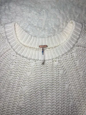 Free People Chunky Knit Sweater Cream Oversized Cozy Pullover thumbnail 2