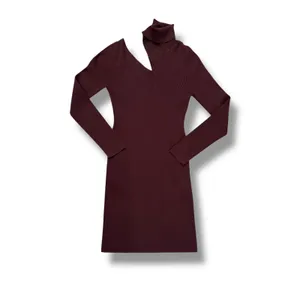 ALC Burgundy Ribbed Turtleneck Cutout‎ Long Sleeve Mini Dress Size L thumbnail 5