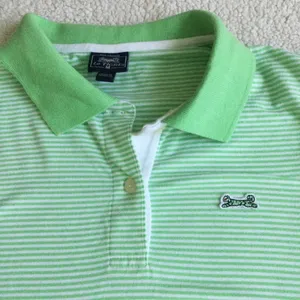Y2K Polo Shirt Stretch Green Striped - Sz Medium thumbnail 6