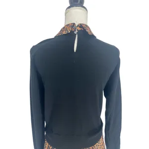 Veronica Beard Phebe Mixed Media Merino Wool Top Black XS‎ thumbnail 10