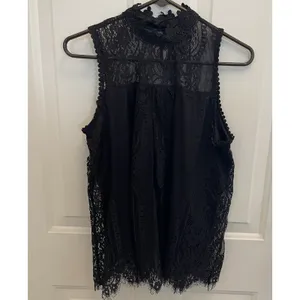 Black Sleeveless Lace High Neck Button Key Hole Top Knit Body Witchy Whimsigoth thumbnail 3