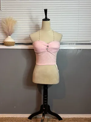 NWT Pink Tweed Bustier Tube Top Rhinestone Coquette Balletcore Corset Crop Top thumbnail 3