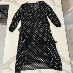 Maeve by Anthropologie Sheer PolkaDot Ruffle Midi Dress Womens Small Black/White thumbnail 8