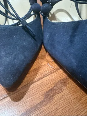 Nine West Black Suede Lace-Up Pointed Pumps with Pom-Tie Detail thumbnail 3
