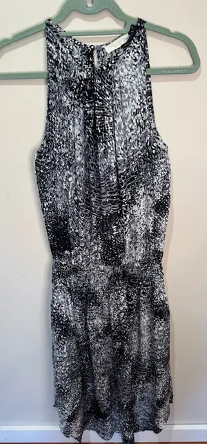 Ramy Brook Audrey Smocked Midi Silk Dress Black and White Print Sz S‎ thumbnail 1