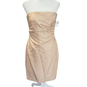 Kay Unger NWT Silk Strapless Ruched Blush Pinstripe Cocktail Dress Size 6 thumbnail 2
