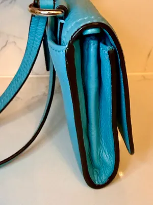 Coach Foldover Crossbody Wallet Bag Robin's Egg Blue Pebbled Leather thumbnail 10