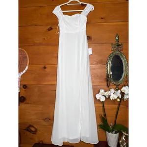 NWT Lulus Magical Magnetism White Off-the-Shoulder Maxi Dress Bridal Wedding XS thumbnail 5