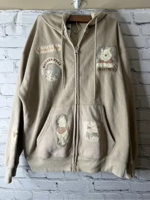 Women’s beige Winnie the Pooh zip front hoodie size medium thumbnail 1