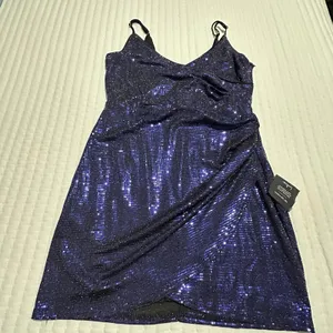 Lulus Women’s Shiny Purplish Blue Party Dress Sz XL Gathered Side thumbnail 1