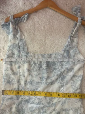 Lulus Summer Invite White and Blue Toile Tie-Strap Tiered Midi Dress Size Large thumbnail 7