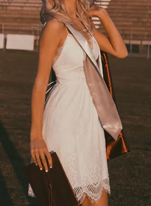 Lady black tie white grad dress thumbnail 4