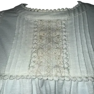 ANTHROPOLOGIE ELLA MARE Cream Lace Trim Pintuck‎ Blouse Top L/S EUC Size Medium thumbnail 4