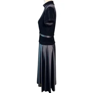 Vintage 80s Bari Jay Black Velvet Satin Belted Peplum Midi Cocktail Dress 9/10 thumbnail 5