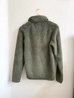 Patagonia Olive Green Teddy Fleece Pullover Quarter Zip Oversized Sweater XS‎ thumbnail 6